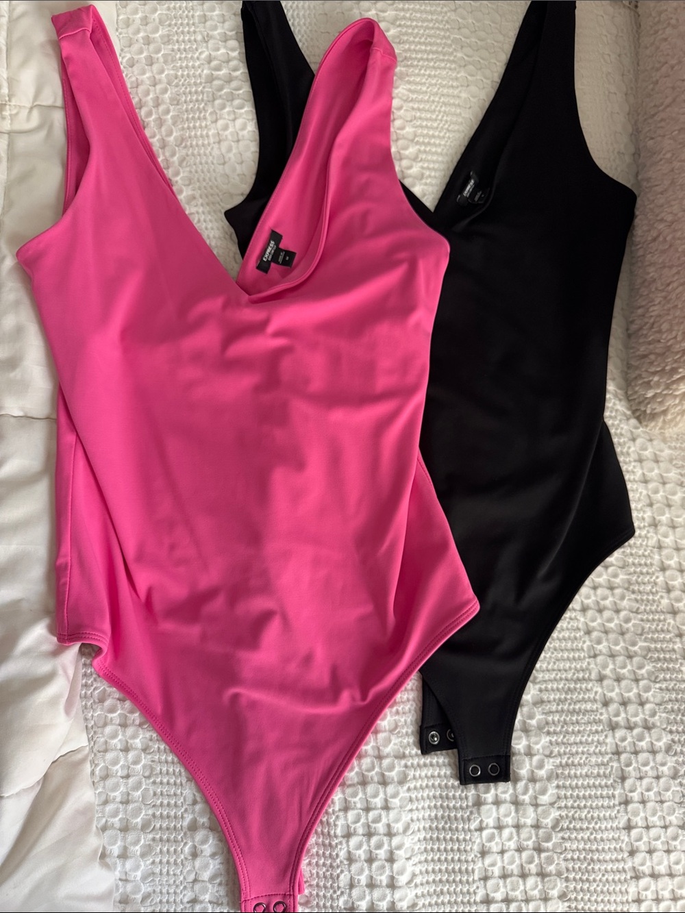 Women's Pink & Black V Neck Bodysuit - EXPRESS